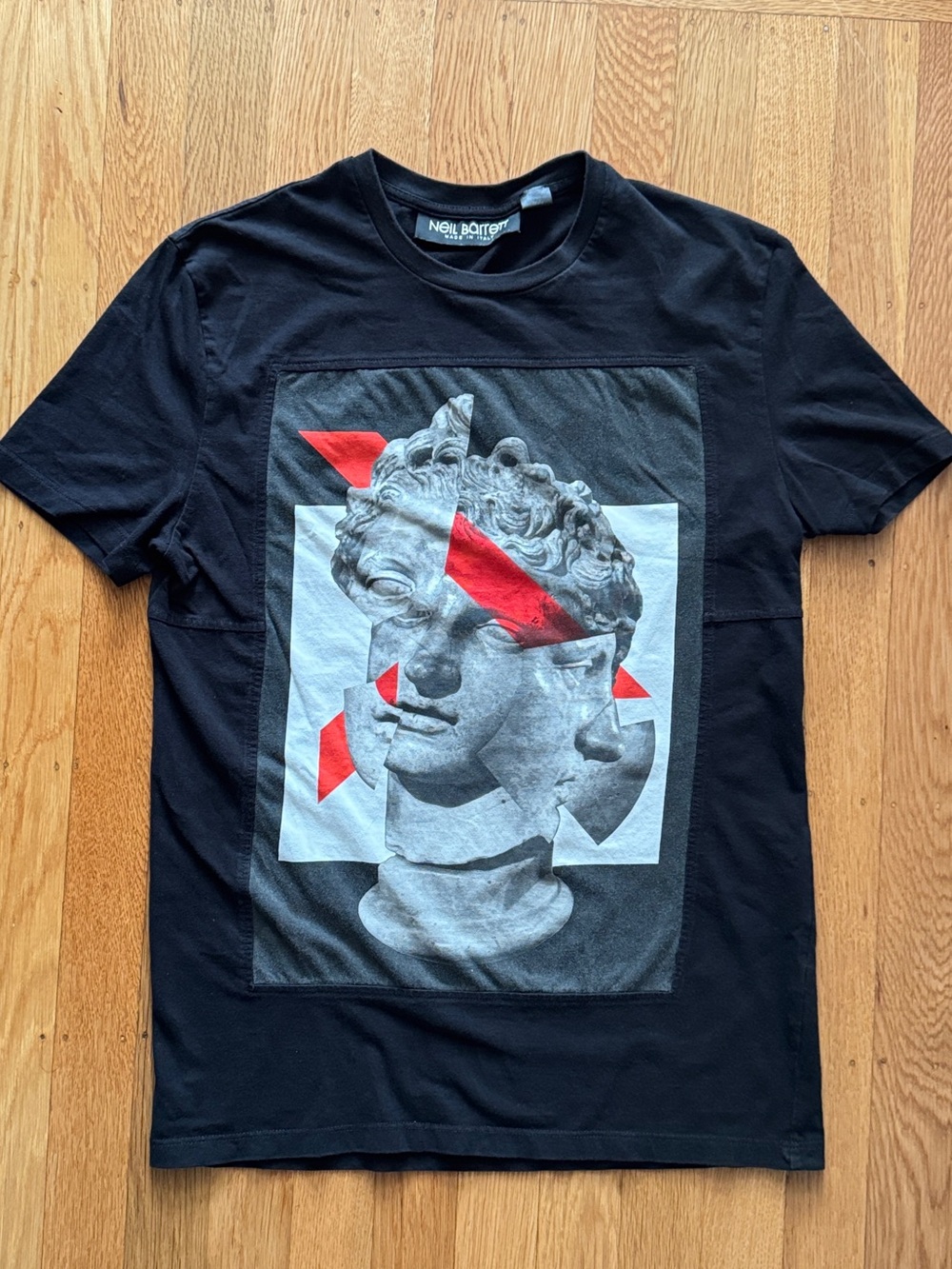 Neil Barrett Black T-shirt Michelangelo head Sculpture graphic - Made in Ital